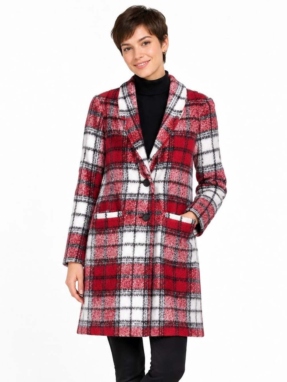 Old Navy Red and White Plaid Women's Wool Blend Coat Size XS
